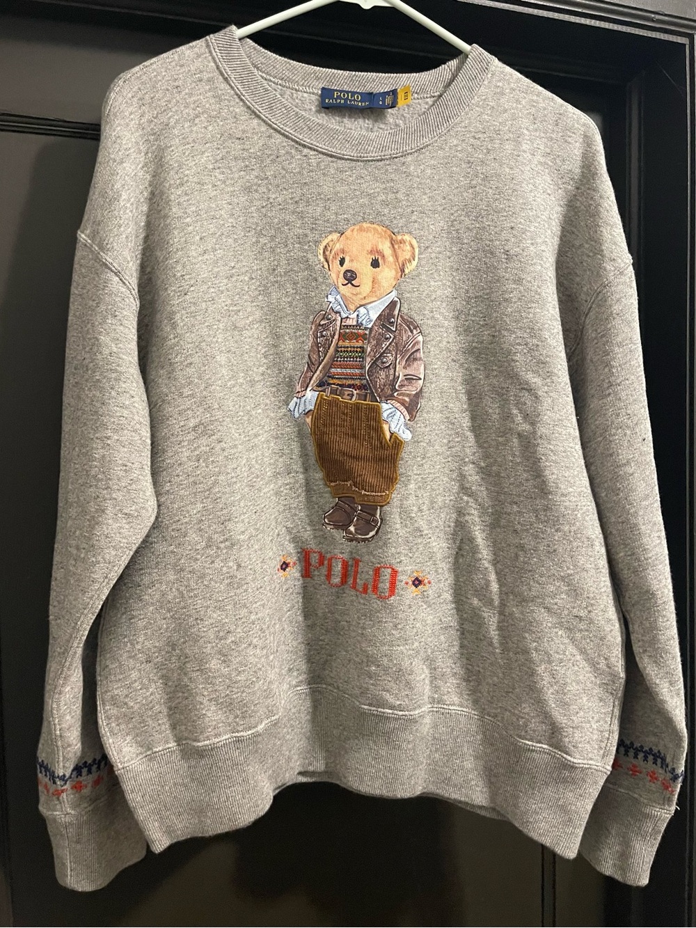 Ralph Lauren Gray Crewneck Sweater with Bear Graphic